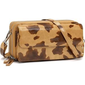 Women Cow Print Beige Imported Faux Leather Crossbody With Phone Pocket Bags